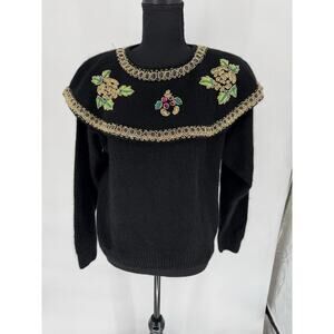 Vtg Marnie West Sweater Womens L Silk Angora Lambswool Beads Sequins 1980's NOS